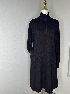 Cabi Long Sleeve Black Half-Zip Knit Dress
